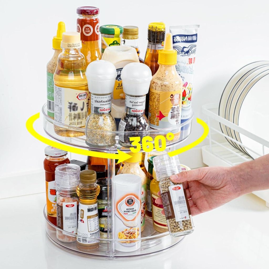 Küchen Lazy Susan drehbarer Kräuterhalter Drehteller Schrank - Zwei Etagen - Transparent - 23cm Küchenorganizer