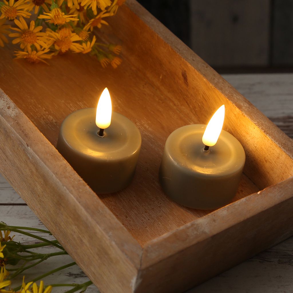 LED Teelichter MIA - realistische 3D Flamme - D: 4,1cm - mit Batterien - sand/taupe - 2 Stück