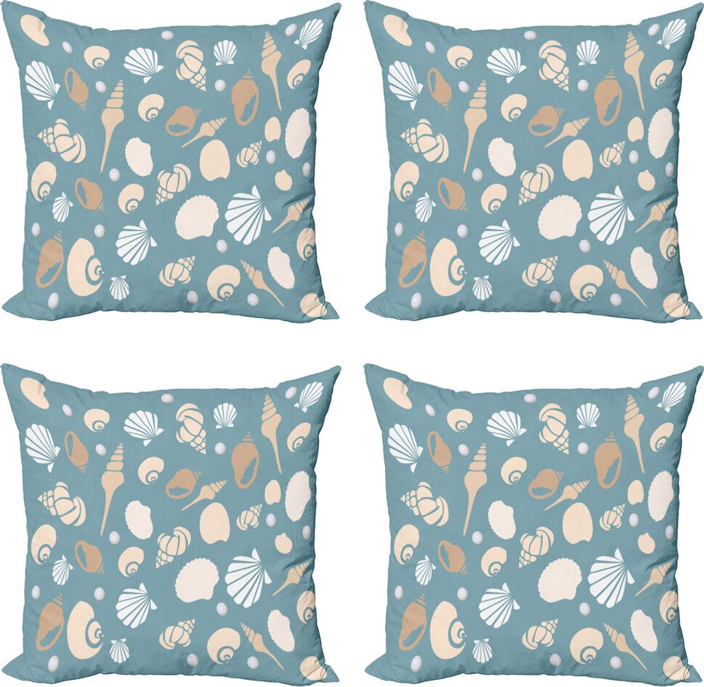 ABAKUHAUS Schnecke Kissenbezug Set (4 Stück), Verschiedene Aquatic Muscheln, Moderner Doppelseitiger Digitaldruck, 50 cm x 50 cm, Kadett-Blau Hell...