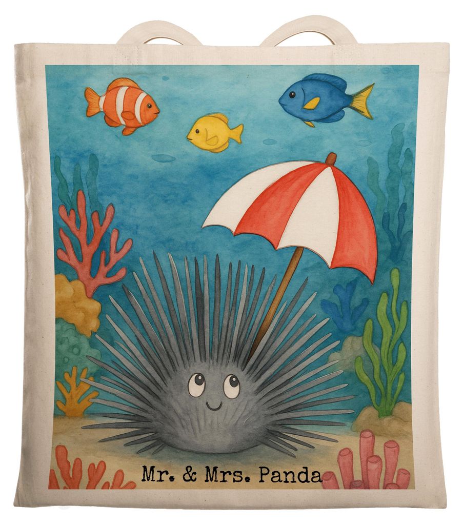 Mr. & Mrs. Panda Shopping Tasche Seeigel Design - Weiß - Geschenk, einkaufsshopper, Lebe, Selbstliebe, Meer, Jutetasche, Schultasche, Tote Bag, Le...
