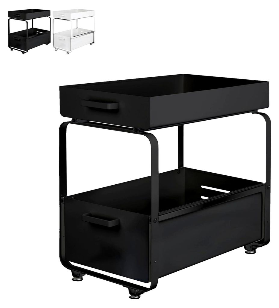 Organizer für die Aufbewahrung unter der Spüle, 2 Ebenen, 1 Stück, Metallregal, ausziehbar für Küche, Badezimmer, Wohnzimmer (schwarz, 25,5 x ...