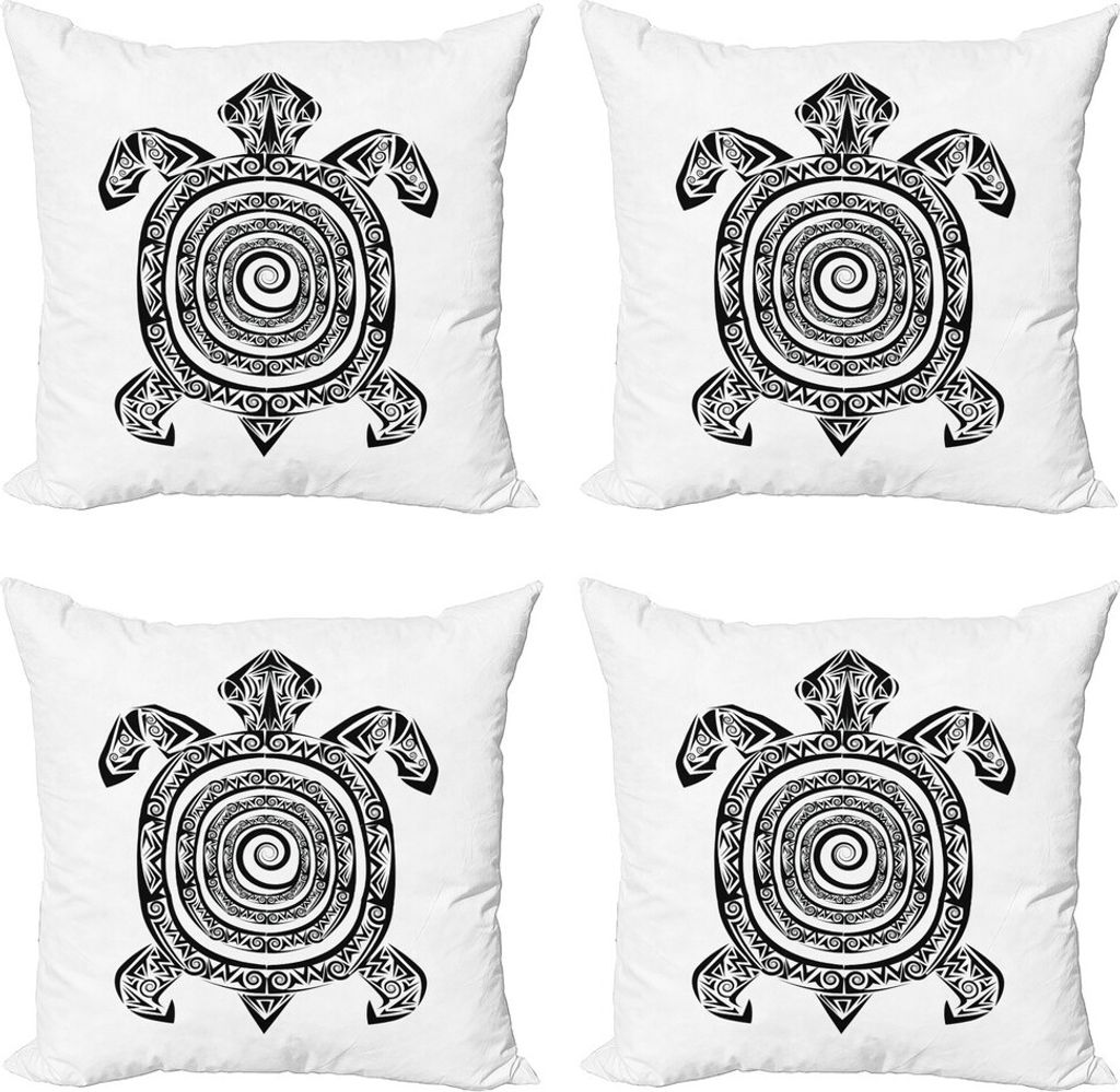 ABAKUHAUS Schwarz und weiß Kissenbezug Set (4 Stück), Turtle Spirals, Moderner Doppelseitiger Digitaldruck, 60 cm x 60 cm, Schwarz und weiß