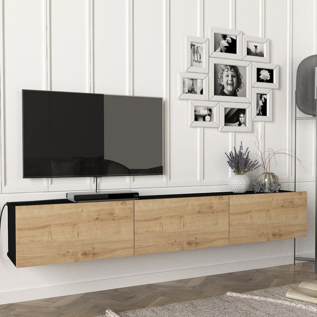 Fernsehschrank ’Vihti’ 180x31x29,5cm Schwarz/Eiche Produktbild 