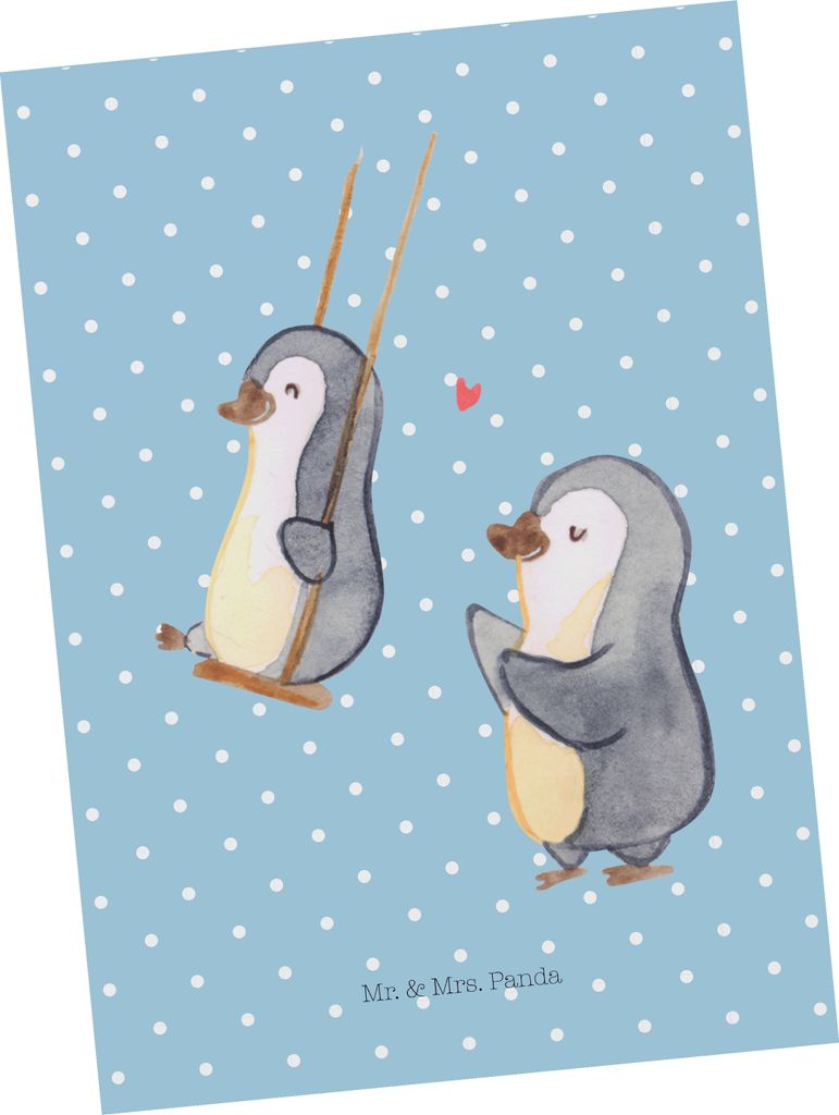 Mr. & Mrs. Panda Postkarte Pinguin Oma schaukeln - Blau Pastell - Geschenk, Ansichtskarten, Großmutter, Grußkarte, Kunstkarten, Muttertag, Omi, f...