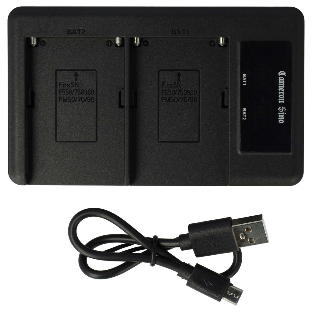vhbw Dual Micro-USB + USB-C Ladegerät kompatibel mit Yongnuo YN-608 3200K-5500K Kamera - Ladeschale + Micro-USB Kabel Ladeanzeige