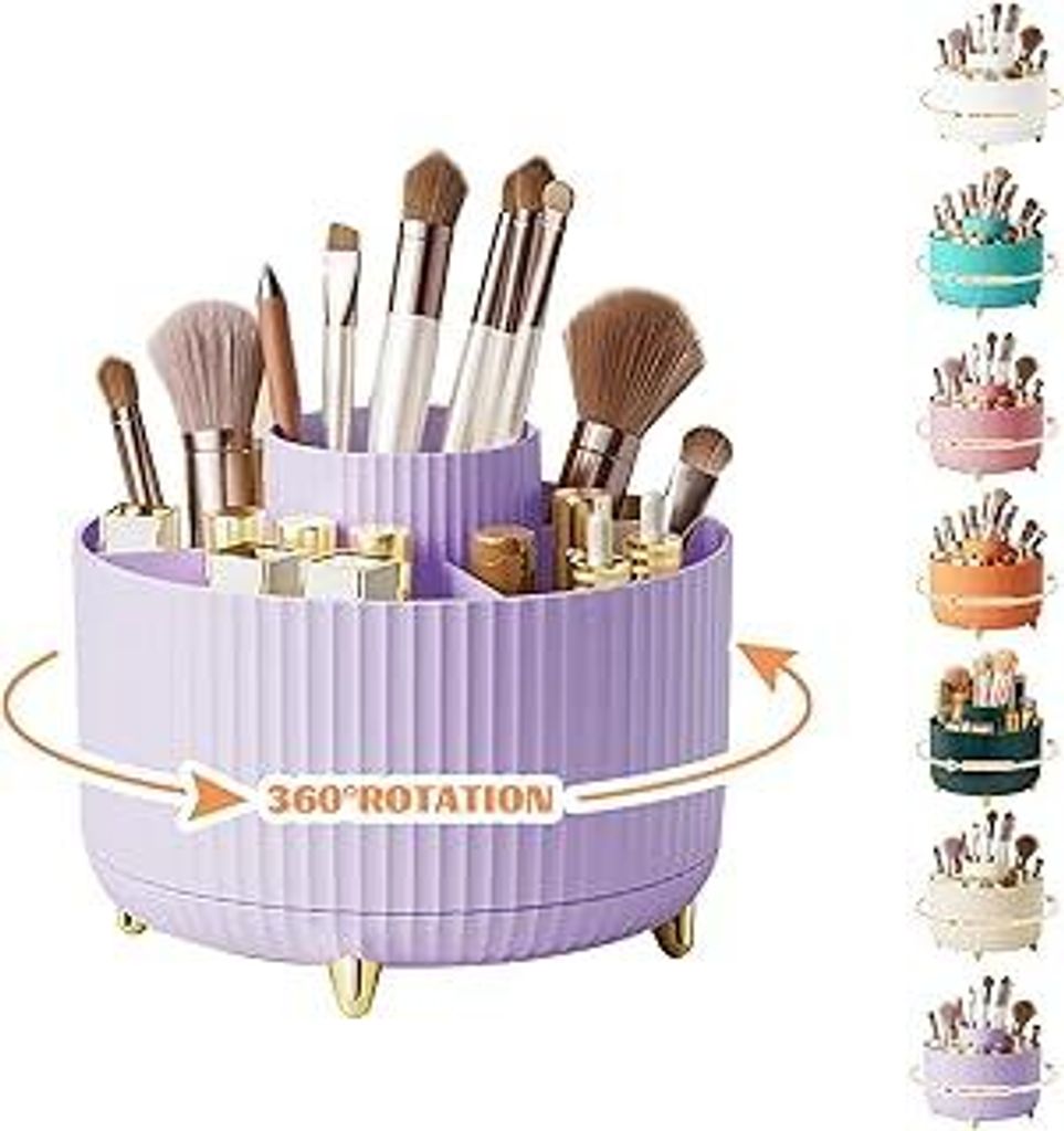 360° Drehbar Make up Organizer, Pinselhalter Kosmetik Aufbewahrung mit 5 Fächern, Aesthetic Schminktisch Organizers für Zimmer Decor Frisiertisc...