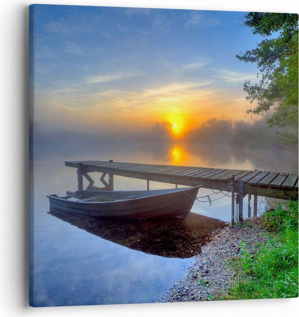 Bild auf Leinwand - Leinwandbild - Landschaft Meer Sommer Sonne - 40x40cm - Wand Bild - Wanddeko - Leinwanddruck - Bilder - Kunstdruck - Wanddekora...