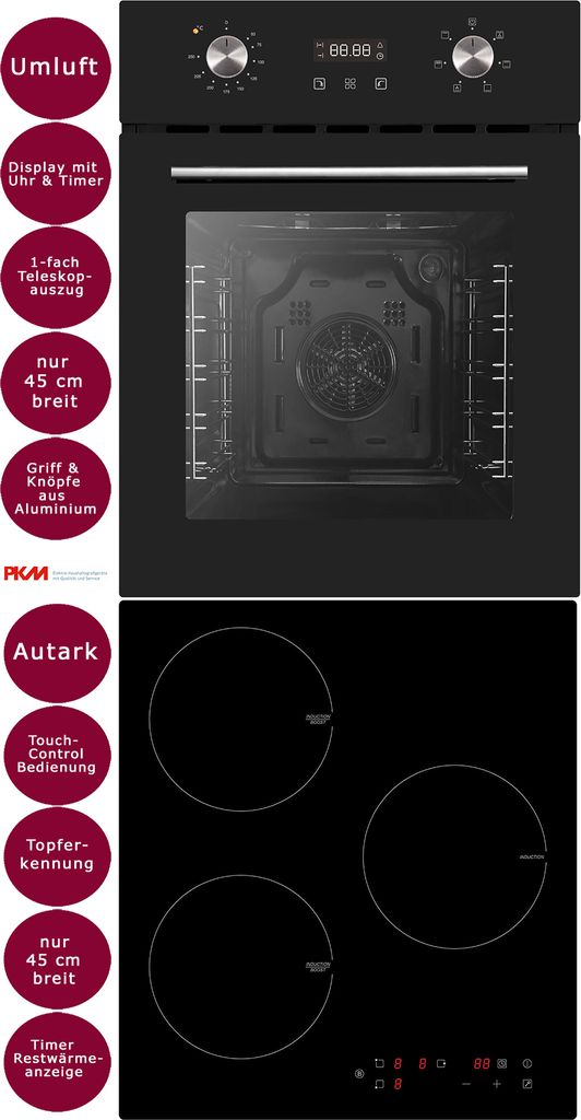 PKM Herd Set Backofen nur 45 cm breit Induktionskochfeld Produktbild 