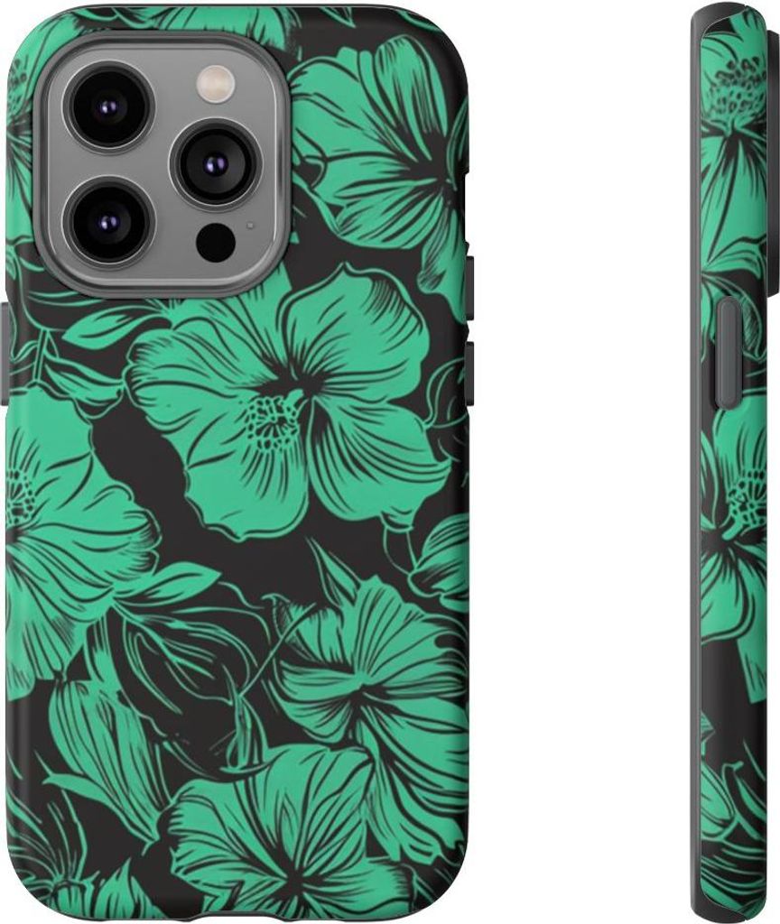 Grünes Hawaii-Blumenmuster – Hülle Kompatibel mit iPhone 14 Pro
