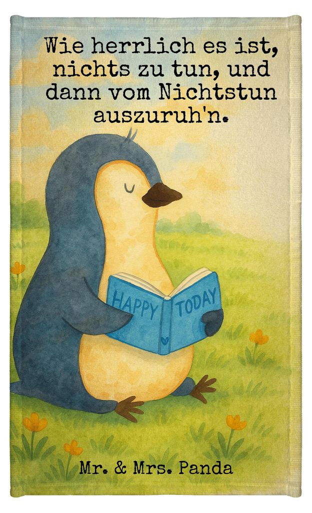 Mr. & Mrs. Panda Handtuch Pinguin Buch Design - Weiß - Geschenk, badezimmer, Freizeit, Klein, Lesen, Gästehandtuch 30x50, Ferien, Urlaub, Gästet...