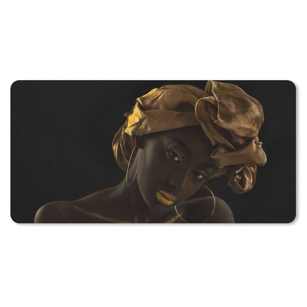 MuchoWow Mauspad Mousepad Frauen - Kopftuch - Gold - Luxus 60x30 cm - Mousepads - Maus Mat - Pad - Mausunterlage - Nachhaltig