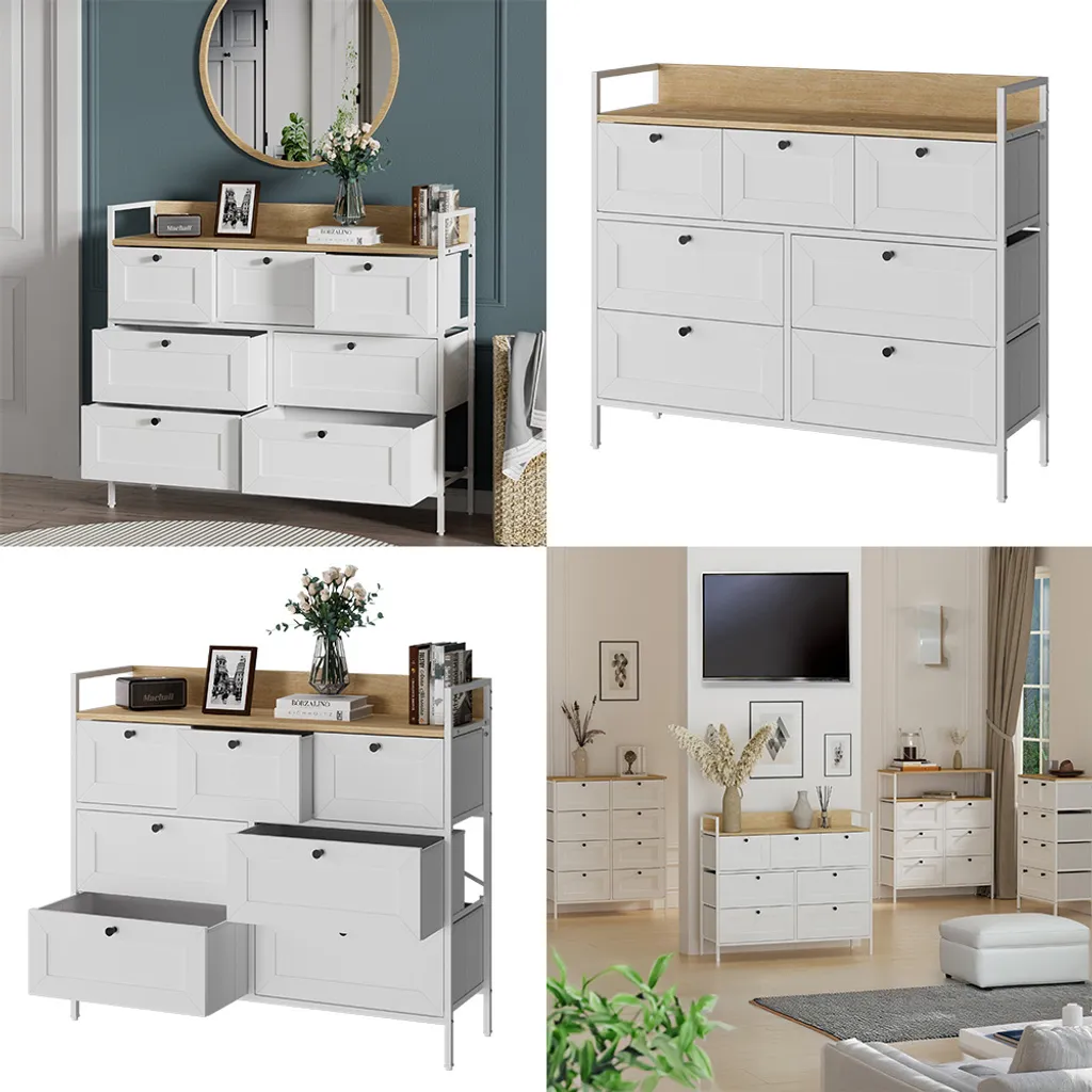 Commode Vicco Belaro Blanc 98x85cm avec 7 tiroirs, Modèle 51900 robuste - 7
