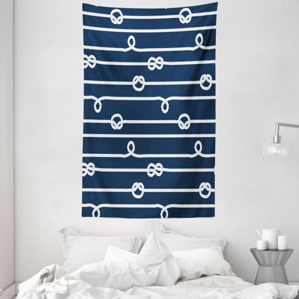 ABAKUHAUS Navy blau Wandteppich und Tagesdecke, Seemannsknoten Meer aus Weiches Mikrofaser Stoff Waschbar ohne Verblassen Digitaldruck, 140 x 230 c...