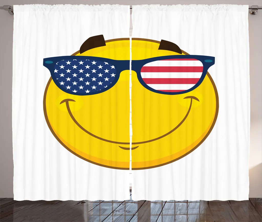 ABAKUHAUS Rideau Rustique Sourire et Soleil USA 280x225 cm Jaune