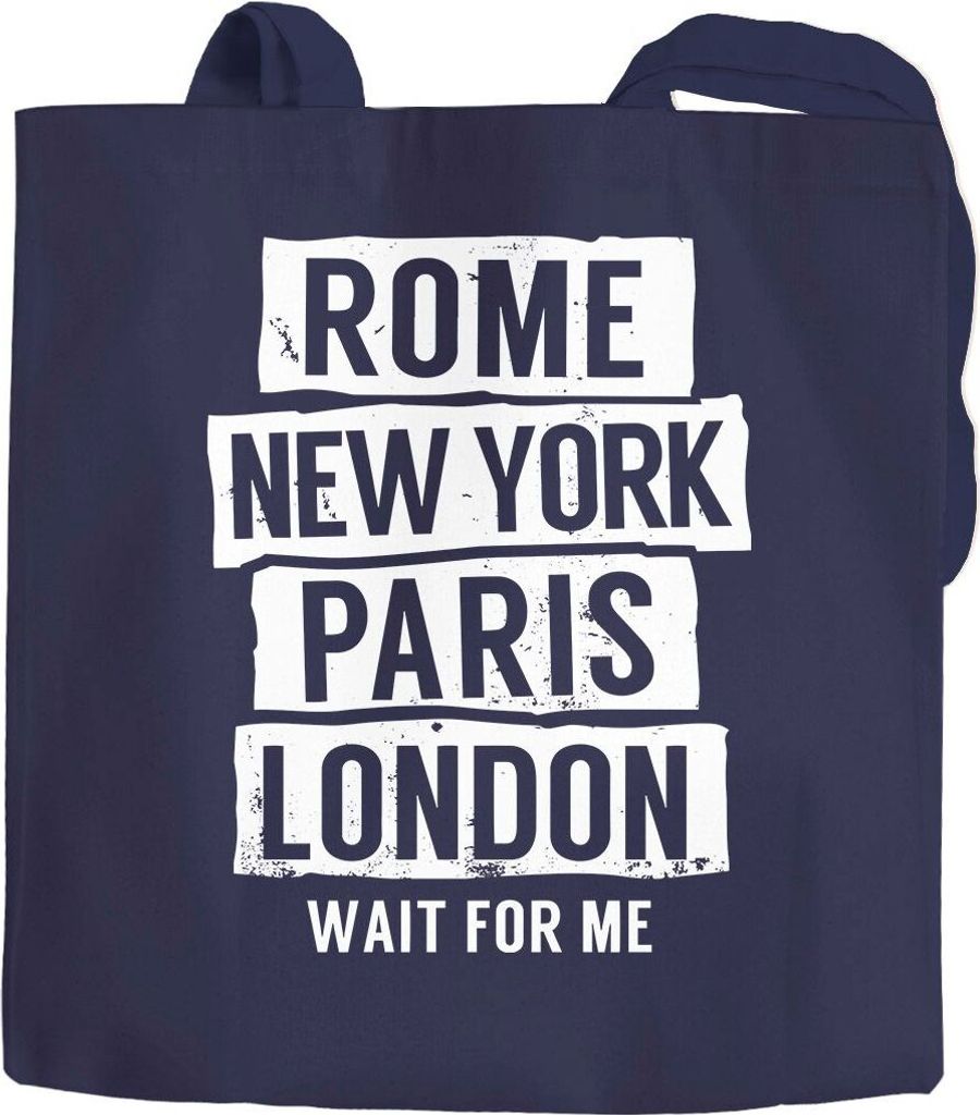 Jutebeutel Rome New York Paris London Wait for me Moonworks navy 2 lange Henkel
