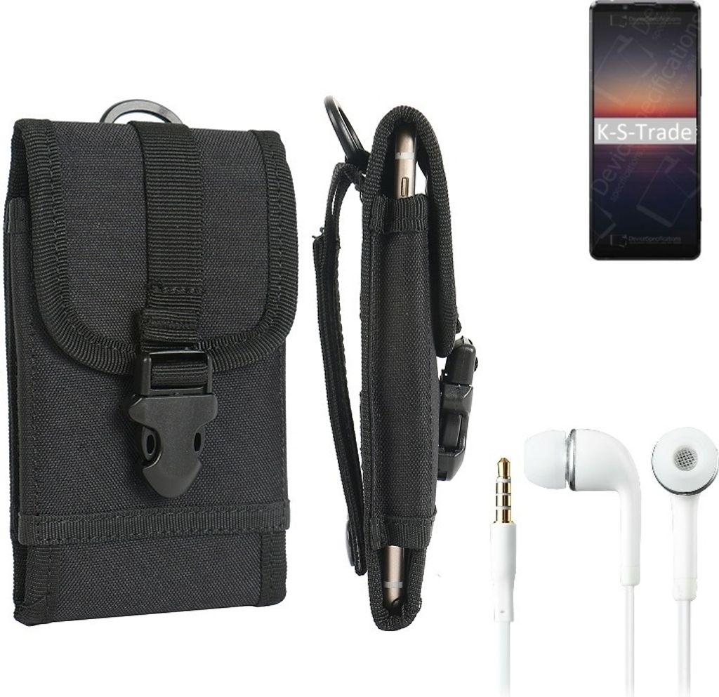 K-S-Trade Holster Schutz Hülle kompatibel mit Sony Xperia 1 II Gürteltasche Handy Hülle Tasche outdoor Seitentasche schwarz 1x + Kopfhörer