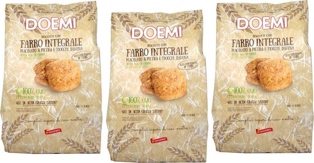3x Doemi Biscotti con Farro Integrale,Kekse mit stein gemahlenem Dinkel Vollkorn,Haferflocken und Olivenöl 450g Beutel + Italian Gourmet Polpa di ...