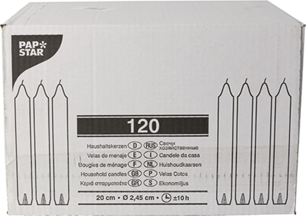 120 Haushaltskerzen mit Dornloch Ø 2,45 cm · 20 cm weiss Produktbild 