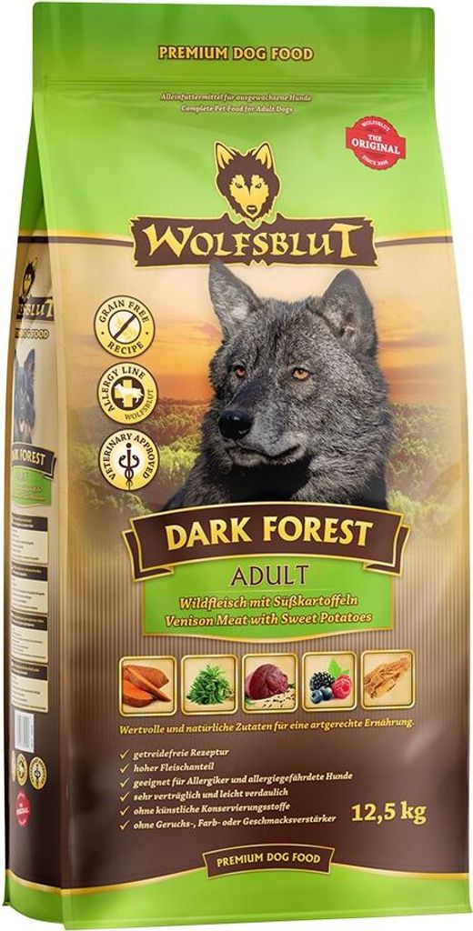 WOLFSBLUT Dark Forest Venison with sweet potatoes - trockenfutter für Hunde - 12 5kg