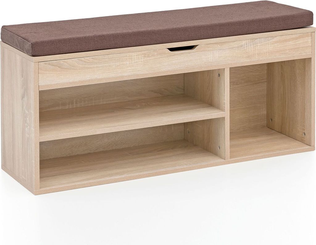 Schuhbank WL5.344 mit Sitzfläche Garderoben-Bank Holz 104x51x32 cm Sonoma | Holzbank klein gepolstert | Sitzbank schmal Flur mit Stauraum | Truhen...