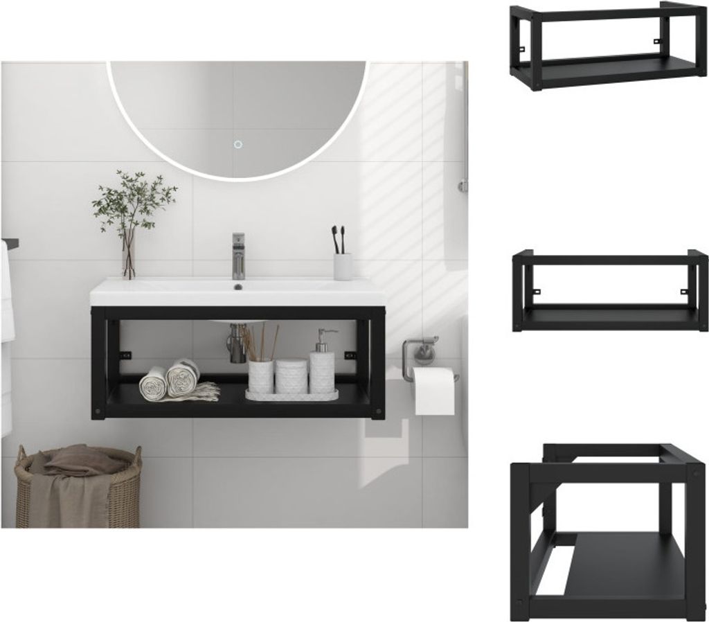 vidaXL Umywalka ścienna na stelażu czarna 79x38x31 cm Zdjęcie produktu 