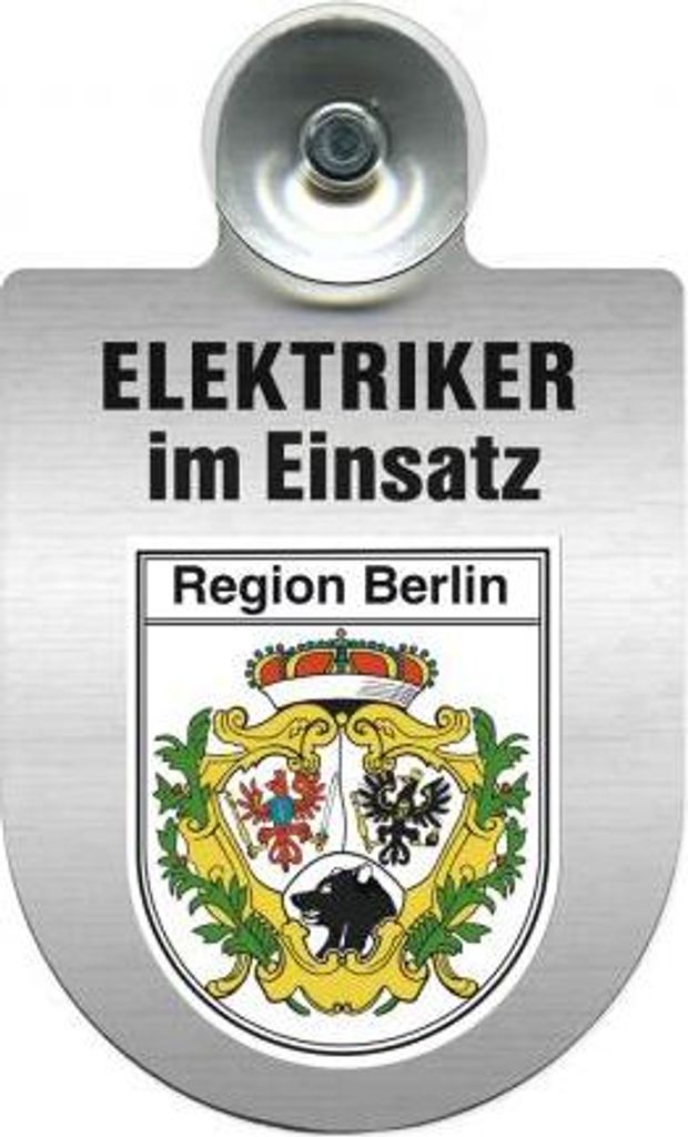 Einsatzschild für Windschutzscheibe incl. Saugnapf - Elektriker im Einsatz - 309489- Wappen nach Wahl - 309489 Color - Region Berlin