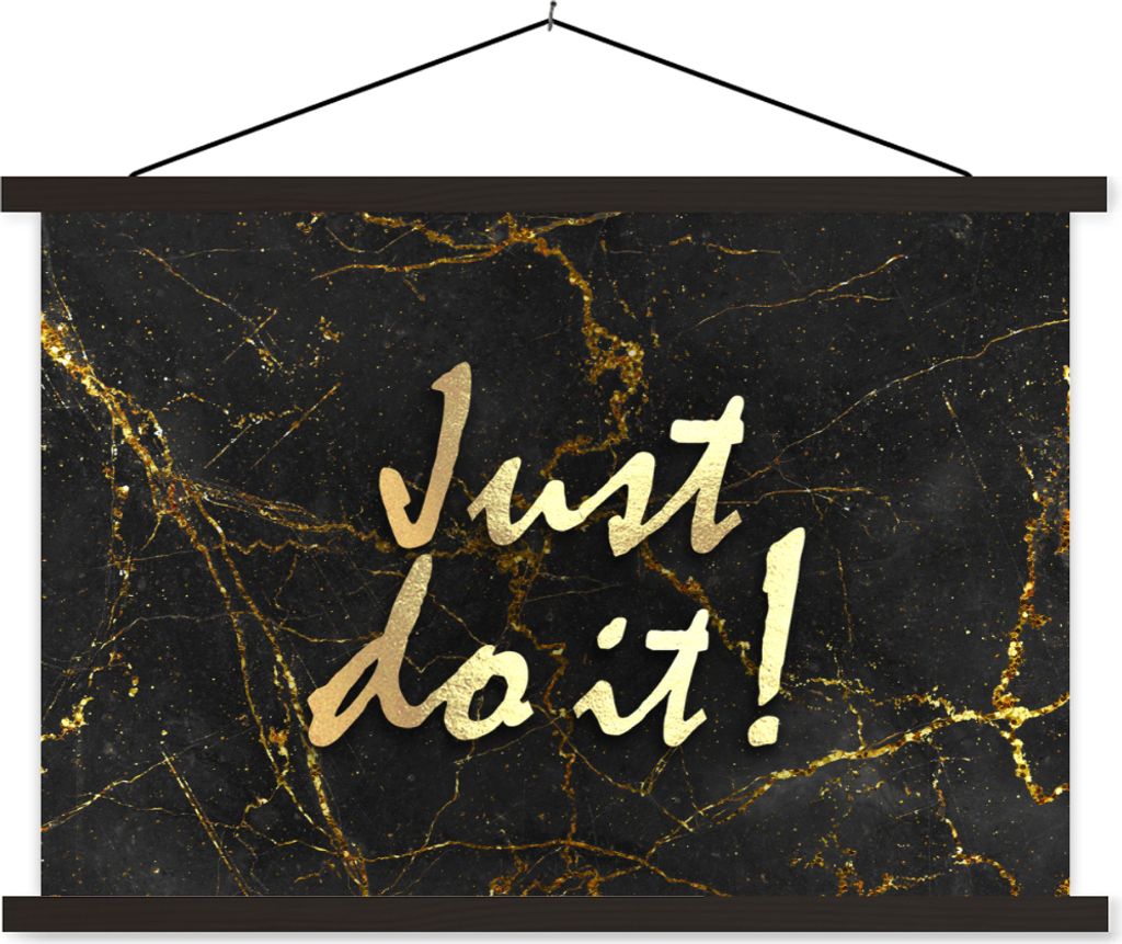MuchoWow Textilposter Zitat - Motivation - Marmor 90x60 cm mit schwarzem Rahmen - Aufhängungssatz