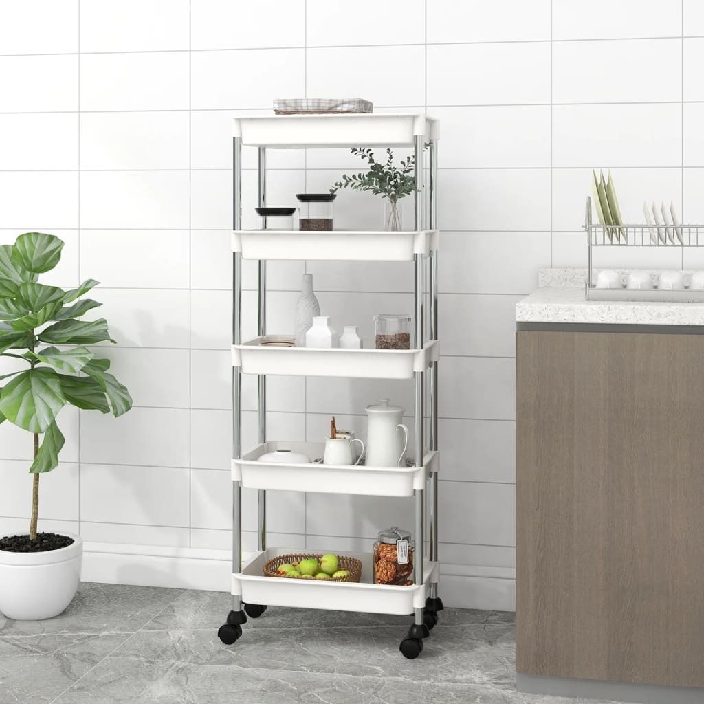 The Living Store Küchenwagen 5 Etagen Weiß 42x29x128 cm Eisen und ABS