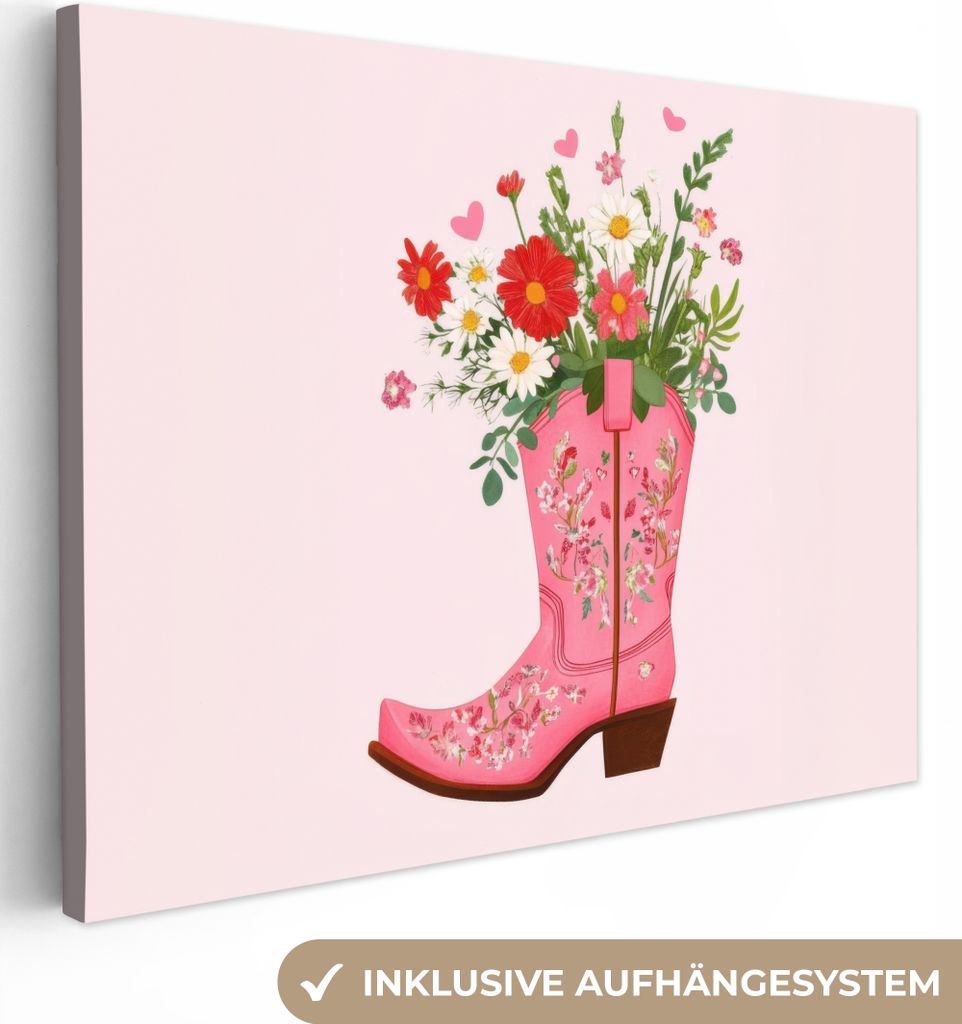 Leinwand Bilder 40x30 cm - Eklektisch - Cowboystiefel - Blumen, Bild Modern, Wanddeko, Gemälde