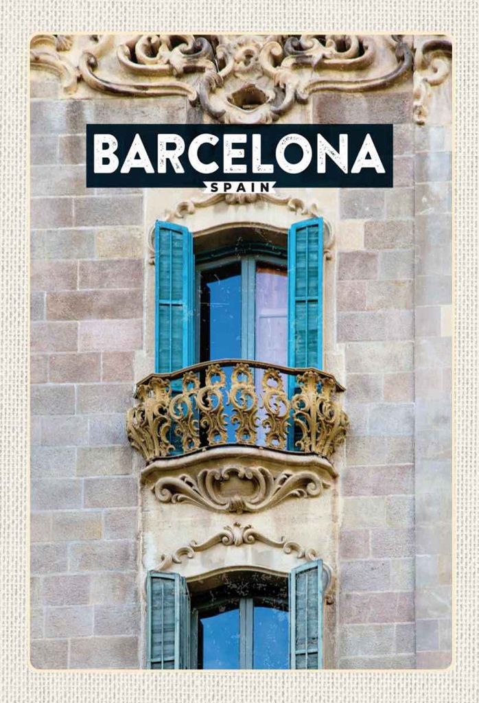 vianmo Holzschild 30x20 cm Barcelona Spanien Balkon Trip Bildmotiv Reisemotiv Abenteuer Reisen