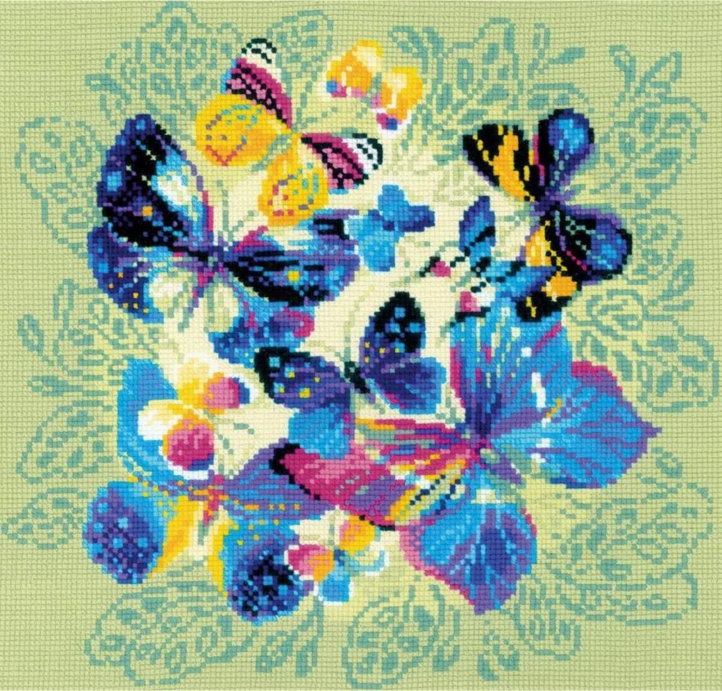 Auslaufmodell Riolis Kreuzstich Set "Bunte Schmetterlinge", Zählmuster, 40x40cm