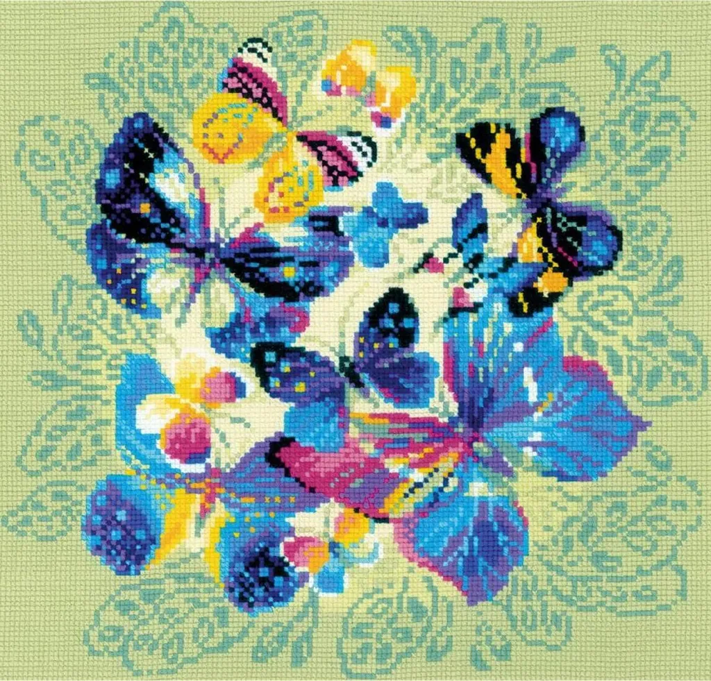 Kit Point de Croix DIY Décoration Murale Papillons Lumineux de 40x40 cm