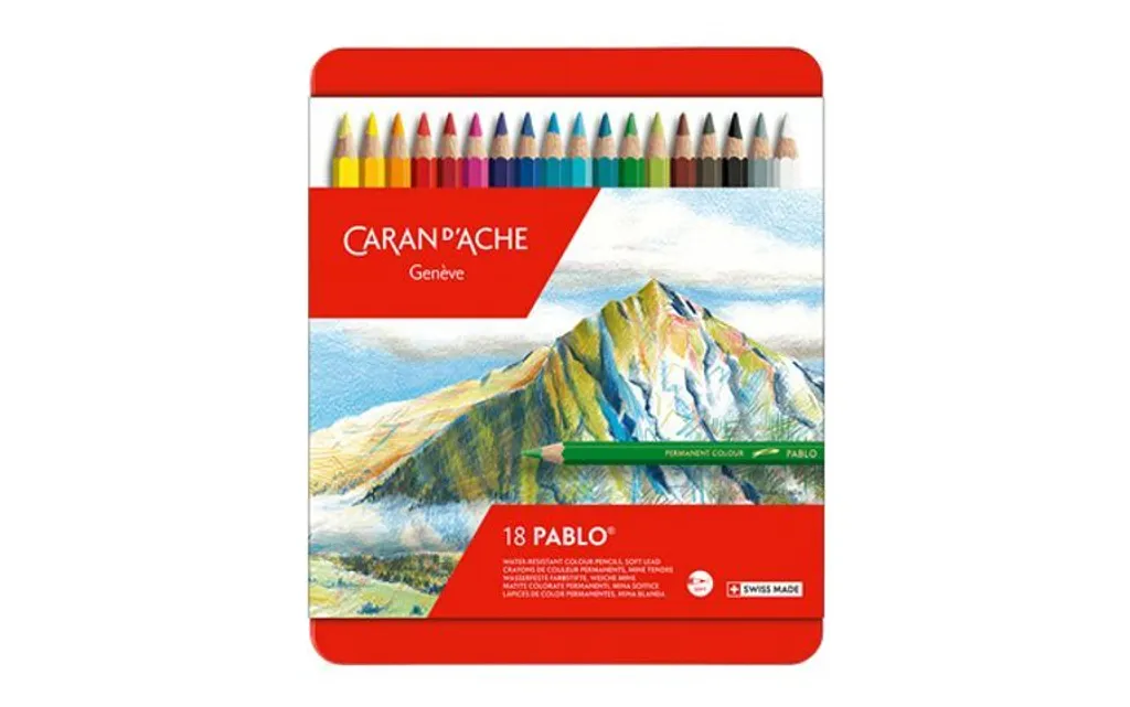 Crayons de Couleur Pablo Caran d'Ache Set de 18 Couleurs pour Dessin