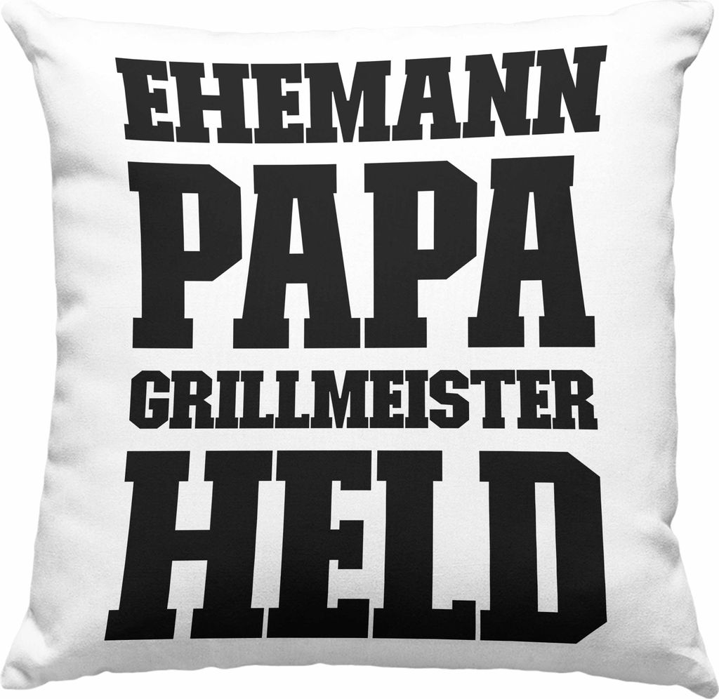 Trendation - Ehemann Papa Grillen Geschenk Deko-Kissen mit Füllung 40x40 Held Sommer Deko-Kissen mit Füllung 40x40 Becher Vatertag Geschenkidee (...