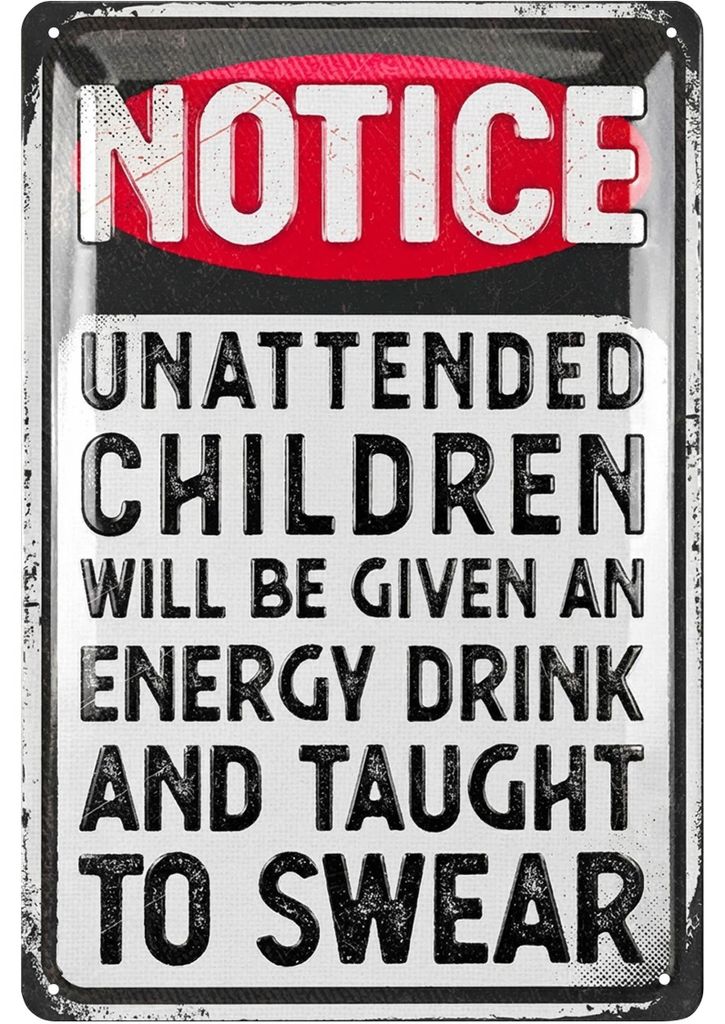 LANOLU Retro Blechschild Notice Children Energy Drink, lustige Schilder mit Sprüchen, Blechschilder Sprüche, Sprüche Schilder 20x30cm