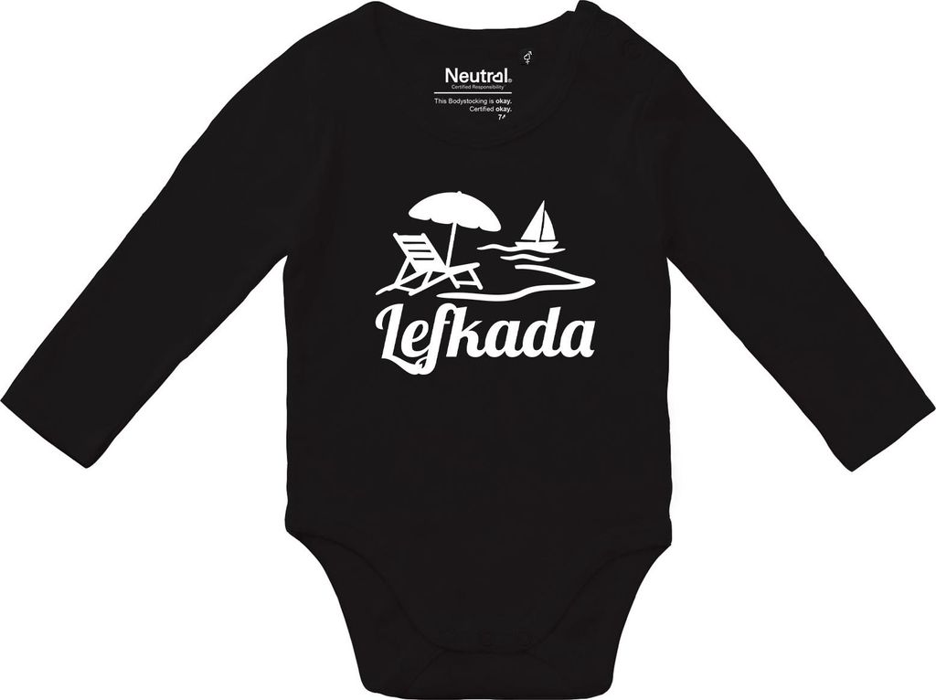 Huuraa Baby Body Lefkada Griechenland 80 Black Baumwolle Fairtrade Langarmbody Geschenkidee