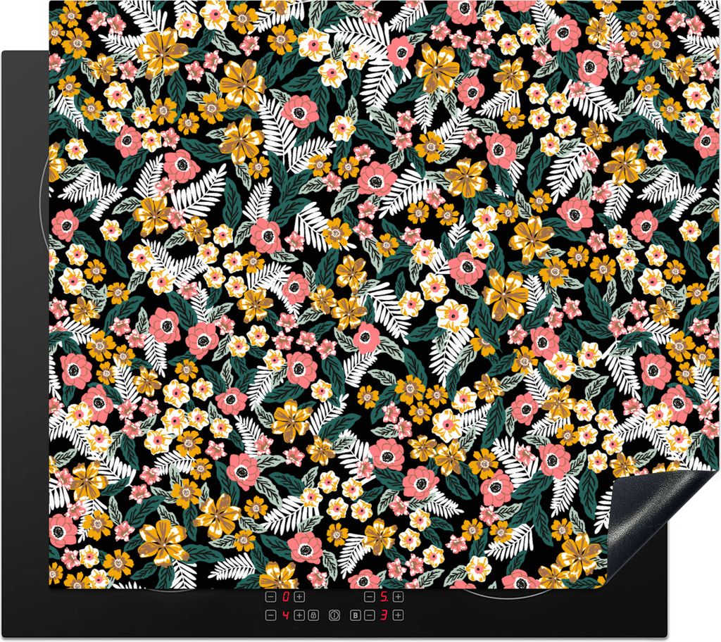 KitchenYeah Herdabdeckplatte Blumen - Regenbogen - Muster , 58x51cm, Küche Deko, Glaskeramikkochfeld Herdabdeckung, Abdeckplatte fùr Kochfeld