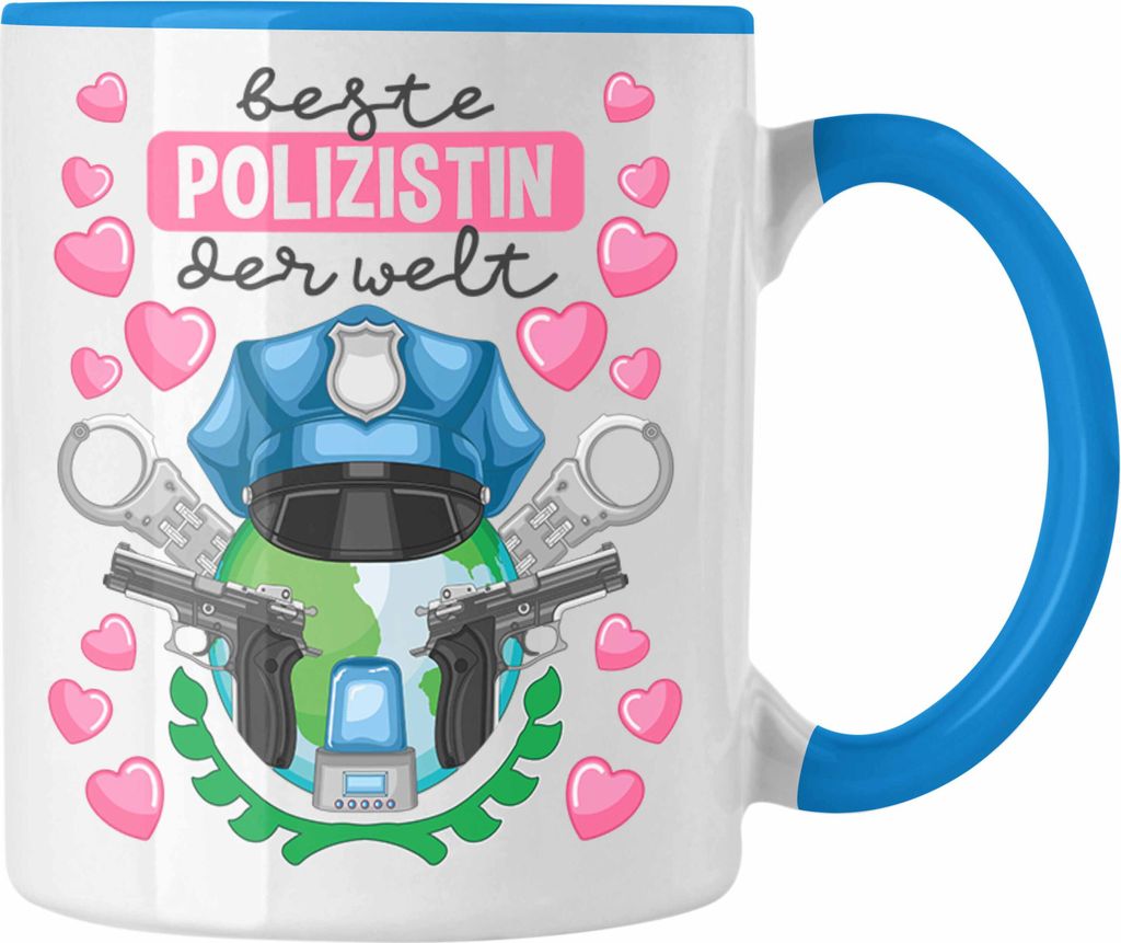 Trendation - Beste Polizistin Geschenk Tasse mit Spruch Geschenke Polizei Frauen Lustig Blaulichtmilieu (Blau)