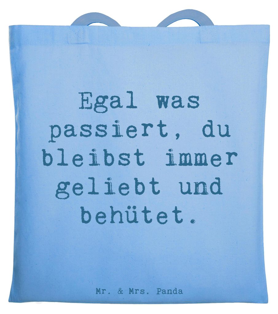 Mr. & Mrs. Panda Einkaufstasche Spruch Trennung von den Eltern - Sky Blue - Geschenk, Kraft, Inspiration, Stoffbeutel, Schutz, Vertrauem, Jutebeute...