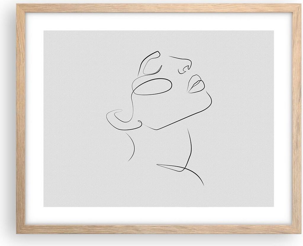 Gerahmtes Poster - Rahmen in heller Eiche - Stück Linear Gesicht - 50x40 cm - Wand Bild - Wanddeko - Wandbilder - Kunstposter - Wandposter - Bilde...