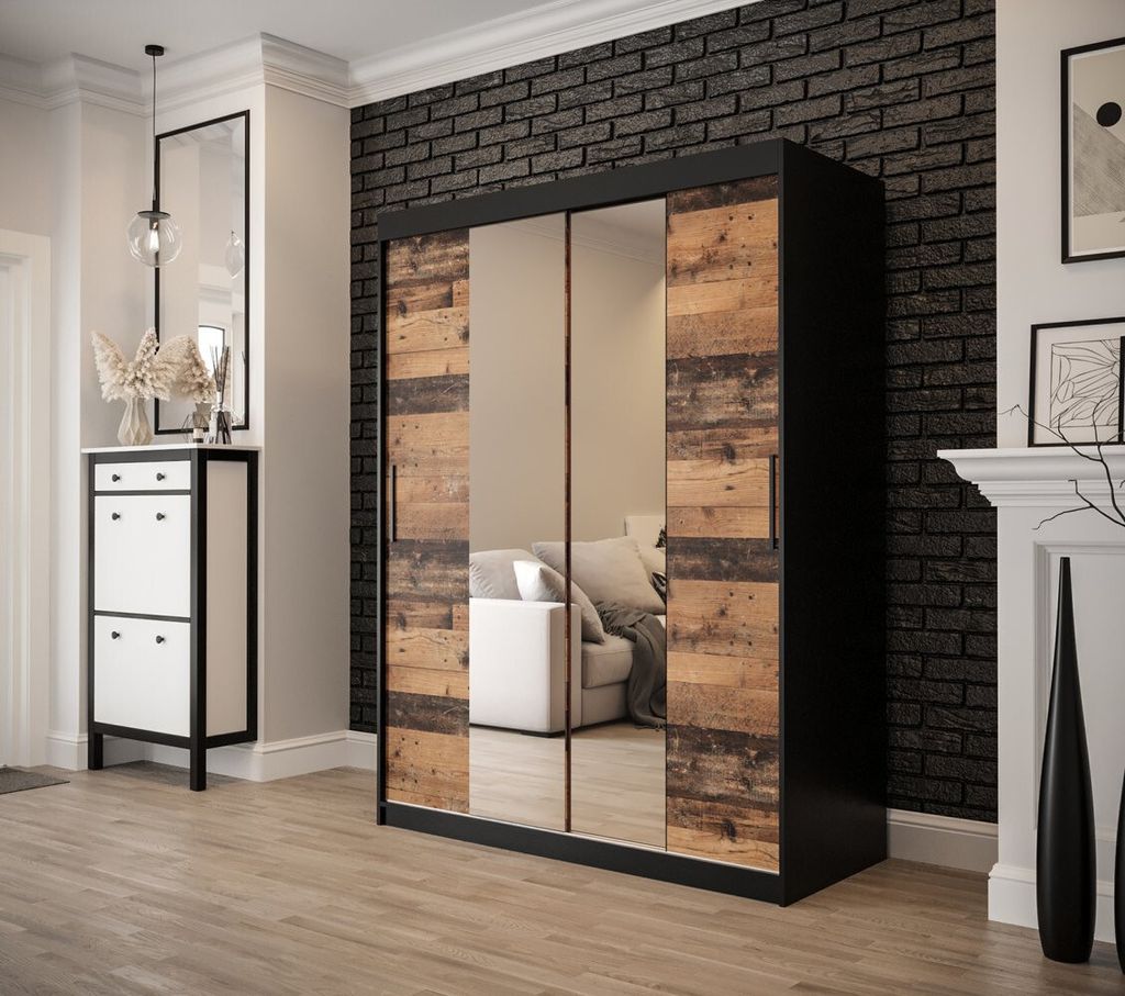 Zweitüriger Kleiderschrank ORISA 2 – Breite 150 cm, schwarz / Old Style