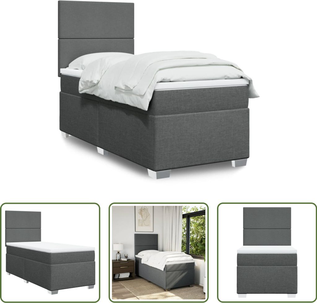 The Living Store Boxspringbett mit Matratze Dunkelgrau 90x200 cm Stoff