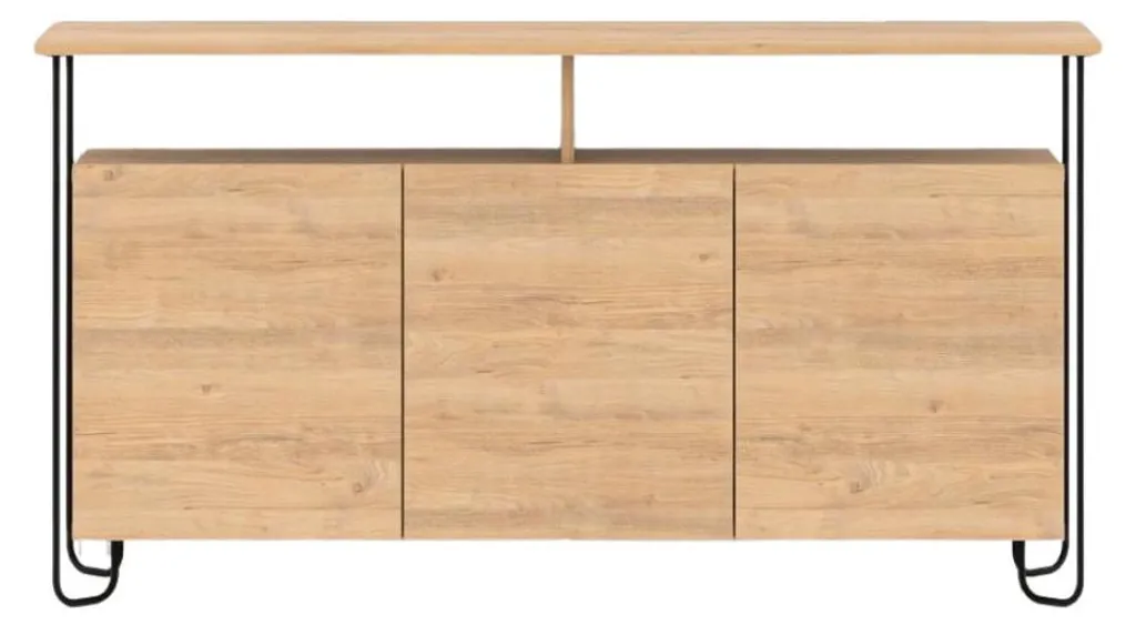 Buffet bas 130 cm en bois clair et métal noir style indus