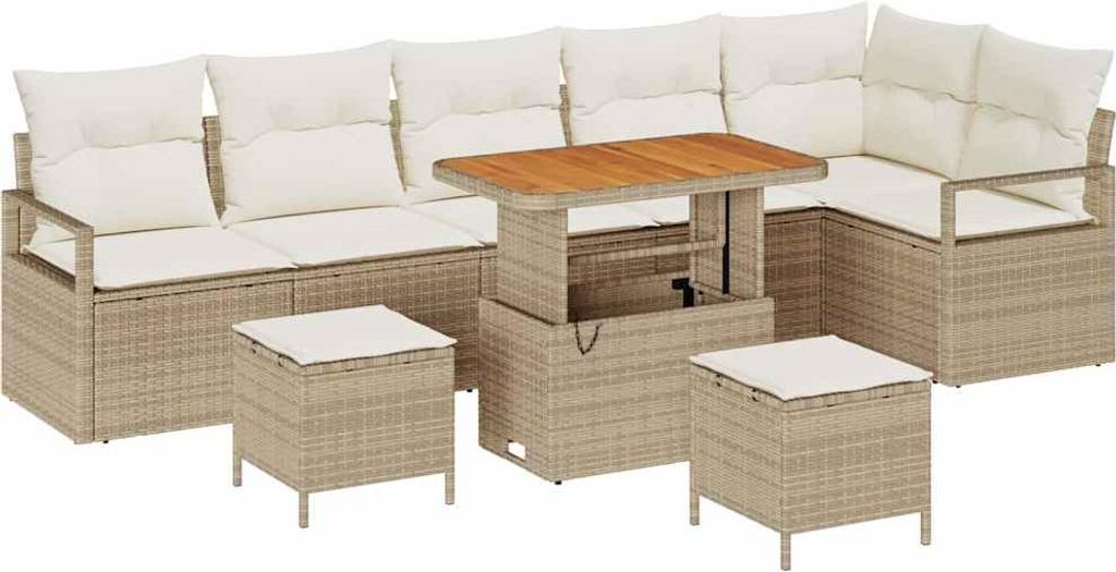 vidaXL Garten-Sofa-Set mit Kissen 9 pcs Beige Poly Rattan