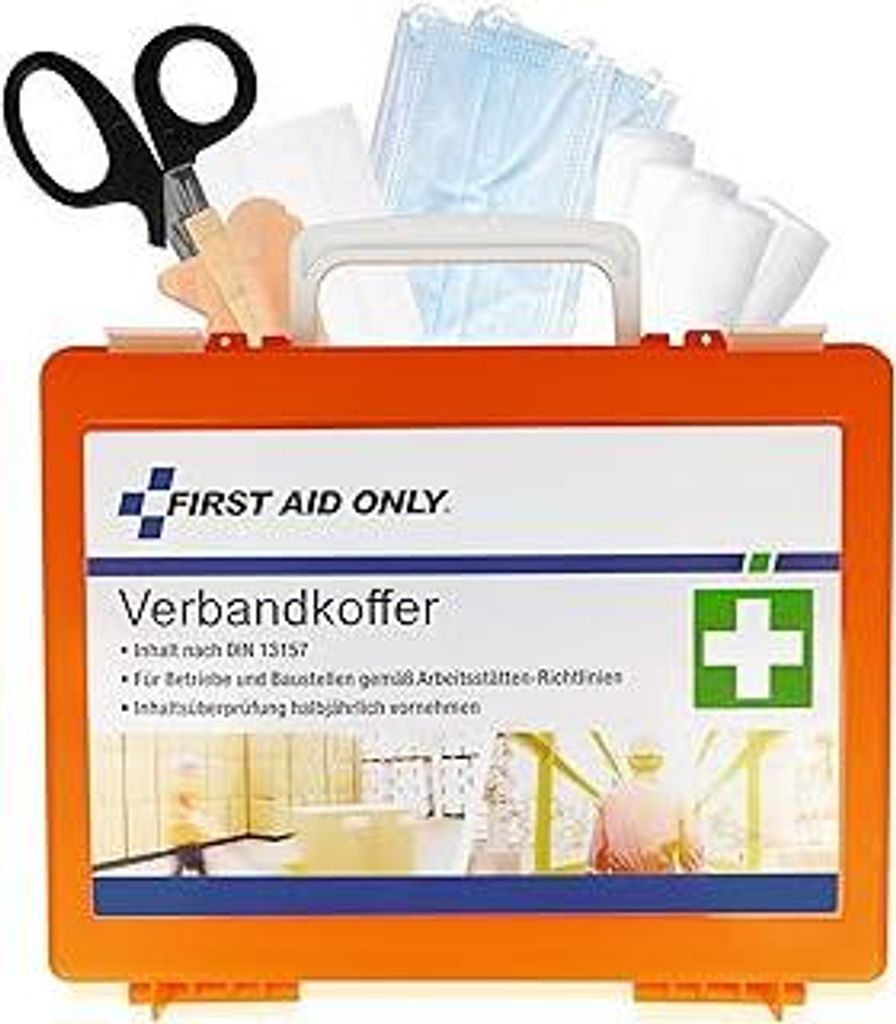 First Aid Only Erste Hilfe Koffer DIN 13157 mit Wandhalterung | Kompakter Verbandskasten für Betriebe und Haushalte gefüllt nach DIN 13157:2021 |...