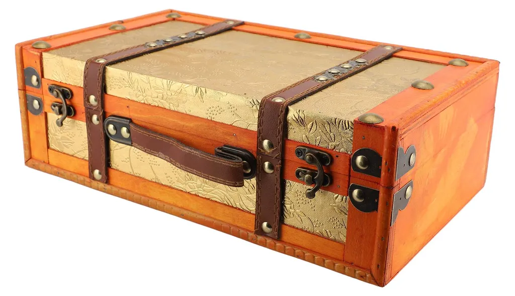 Rangement bois vintage 34x20cm - Valise ancienne pour déco et photos