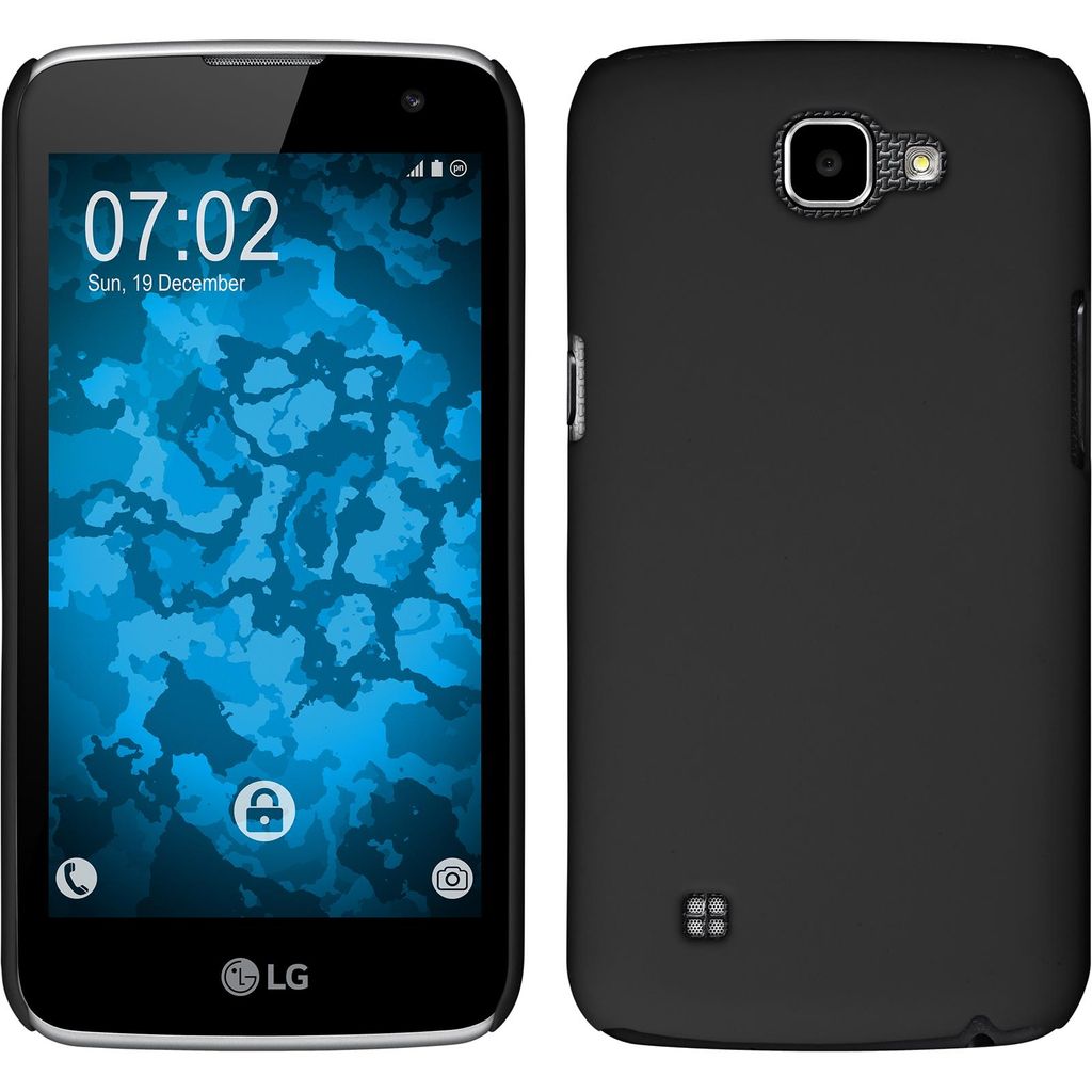 PhoneNatic Case kompatibel mit LG K4 2016 - Hülle schwarz gummiert Hard-case + 2 Schutzfolien