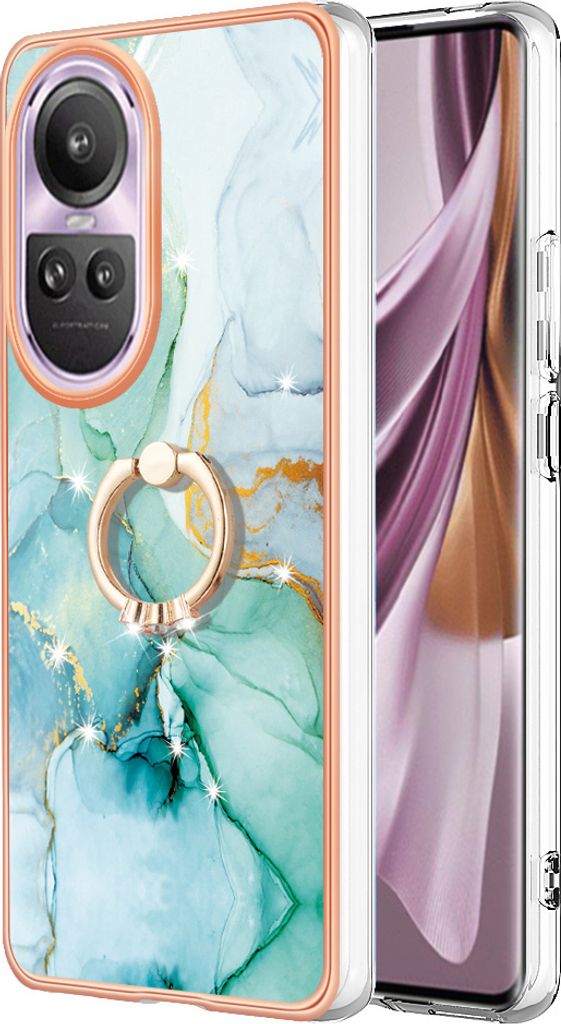 Hülle für Oppo Reno10 Pro 5G Muster TPU Silikon Stoßdämpfer Bumper Schutzhülle mit Ring Ständer Grün