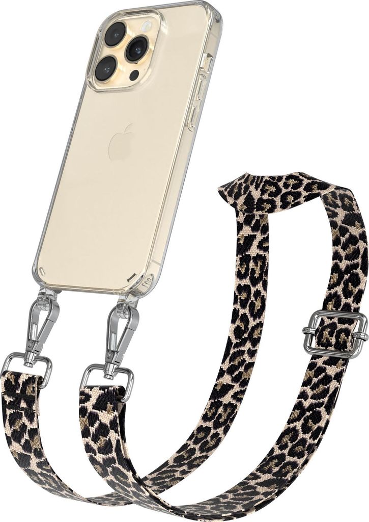 Apple iPhone 14 Pro Chain Eyelets Slim Neck Strap Set Leo Style 13 Black/Taupe 03 Metall Silver
