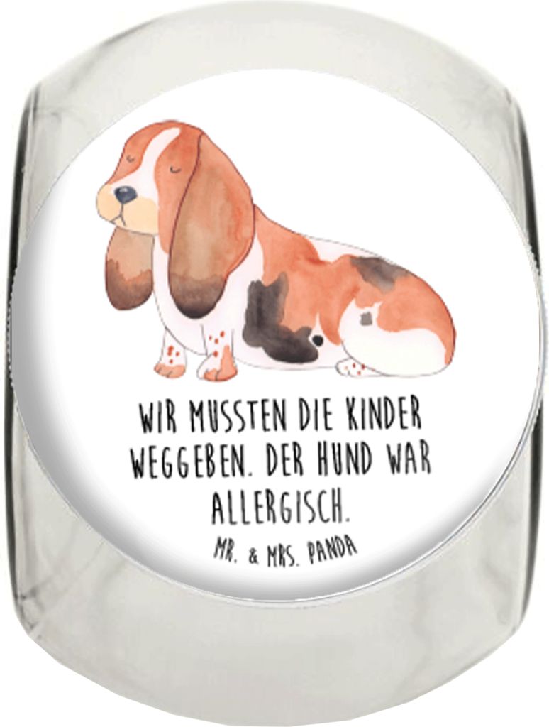 Mr. & Mrs. Panda Bonboniere Hund Basset Hound XL 2000ml - Weiß - Geschenk, keksglas, Müsli Glas, Kinderlos, Süß, Vierbeiner, Vorratsglas, Kaffe...